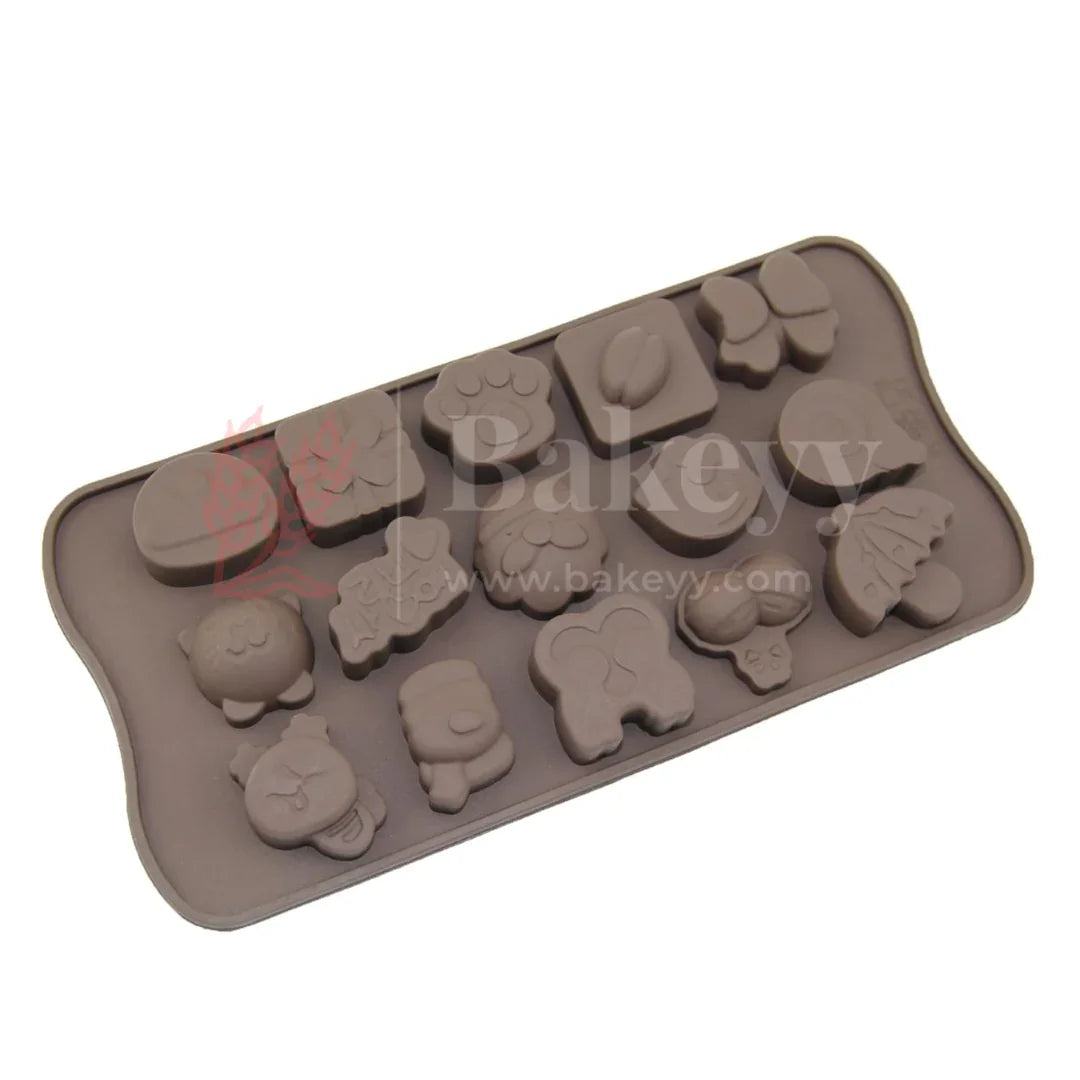 15-Cavity | Christmas Theme Silicone Chocolate Mould | Fun Cartoon Shapes | Non-Stick Baking & Candy Making Tray | 1 Piece