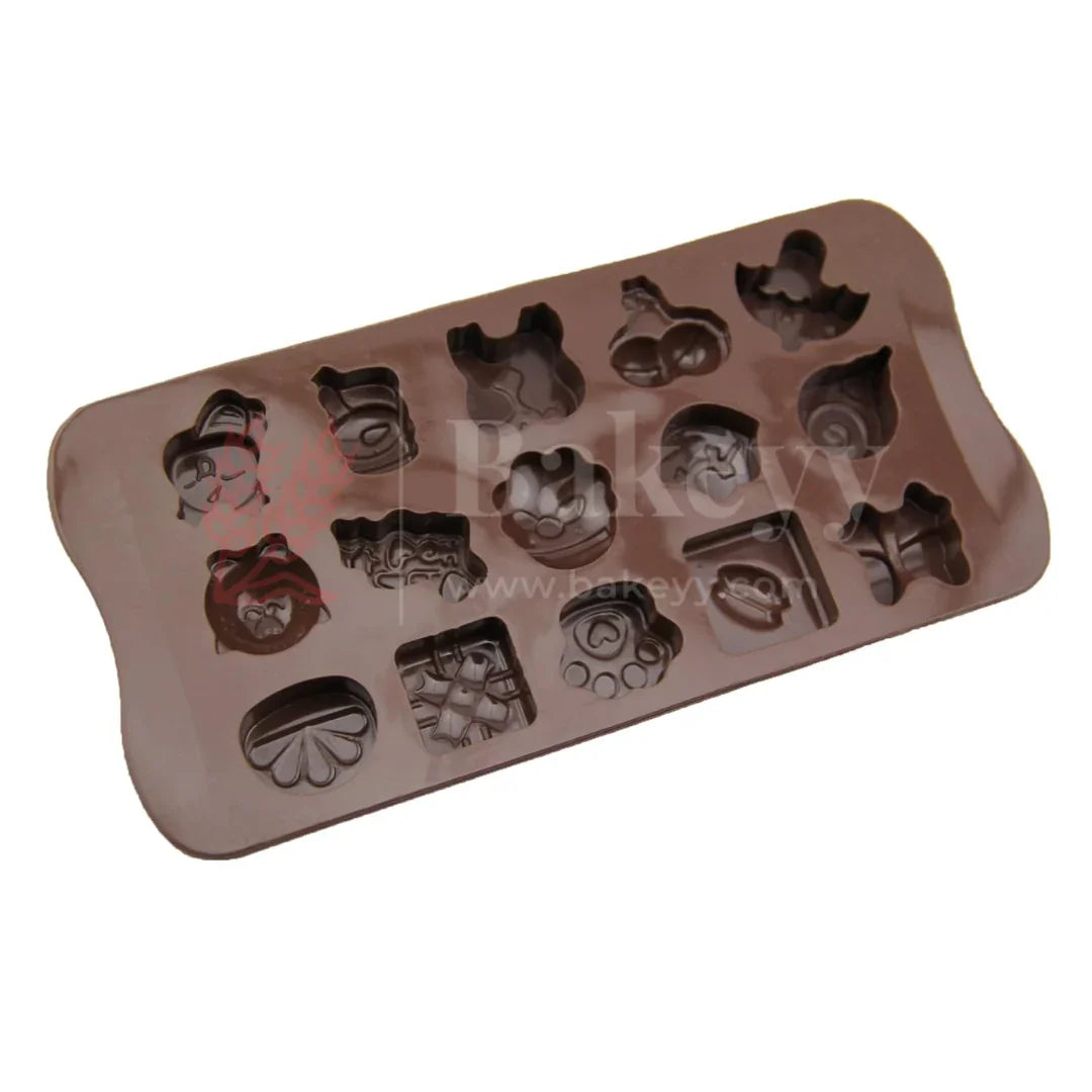 15-Cavity | Christmas Theme Silicone Chocolate Mould | Fun Cartoon Shapes | Non-Stick Baking & Candy Making Tray | 1 Piece