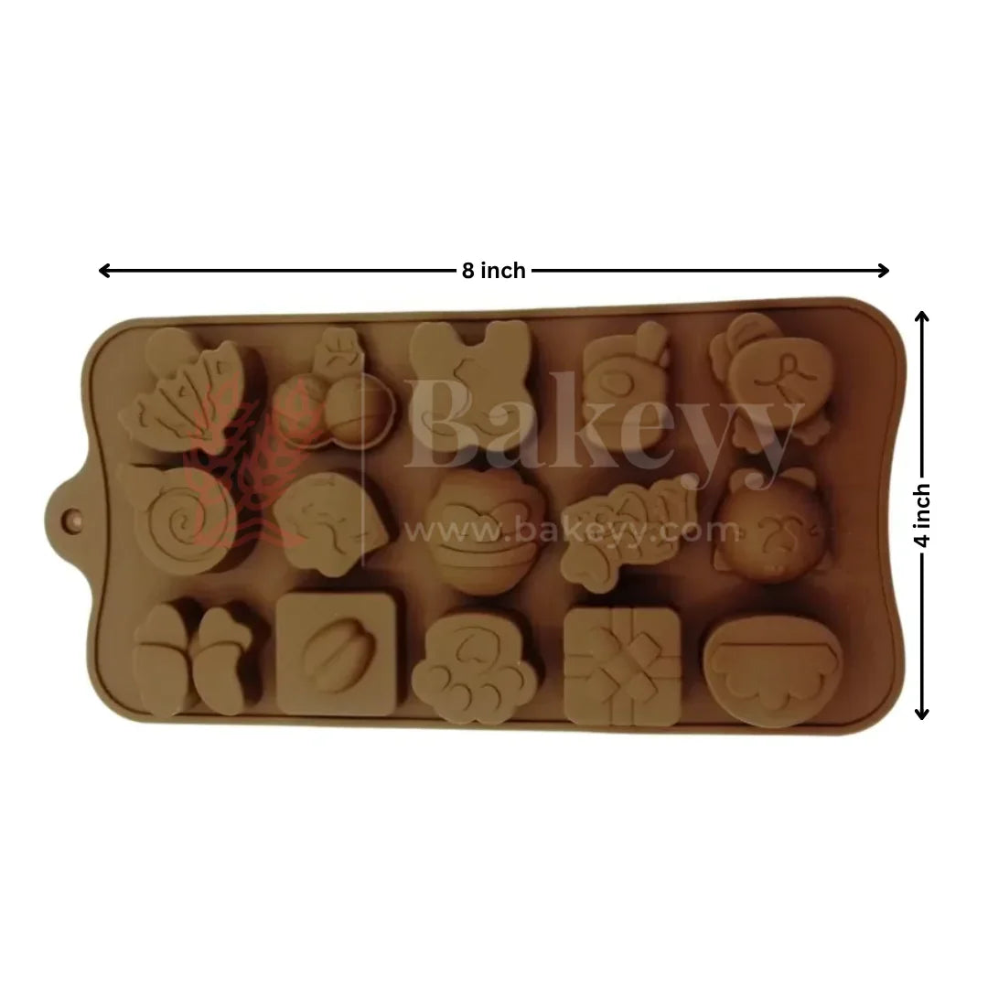 15-Cavity | Christmas Theme Silicone Chocolate Mould | Fun Cartoon Shapes | Non-Stick Baking & Candy Making Tray | 1 Piece