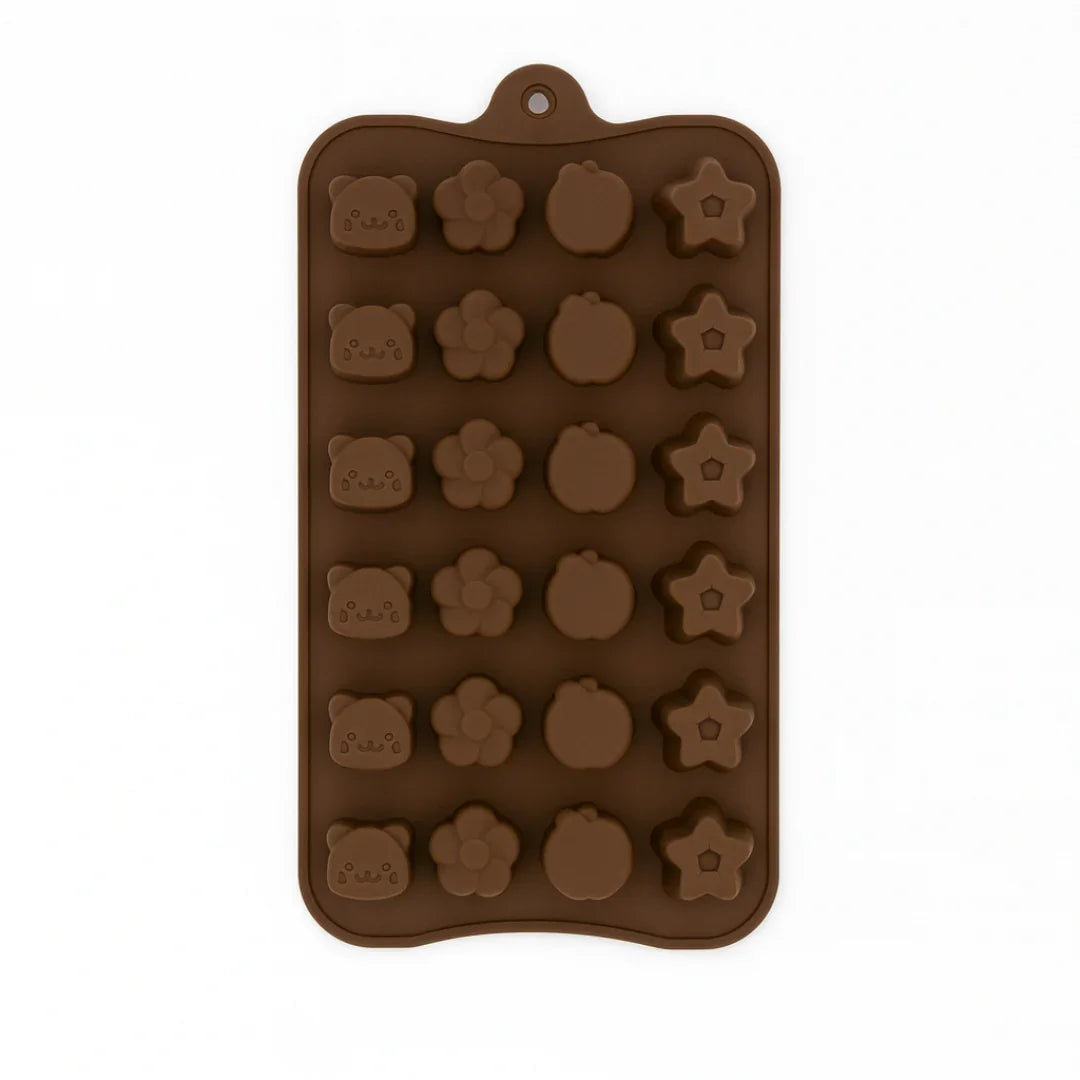 28-Cavity | Cute Mini Shapes Silicone Chocolate Mould | Non-Stick Baking & Candy Making Tray | 1 Piece