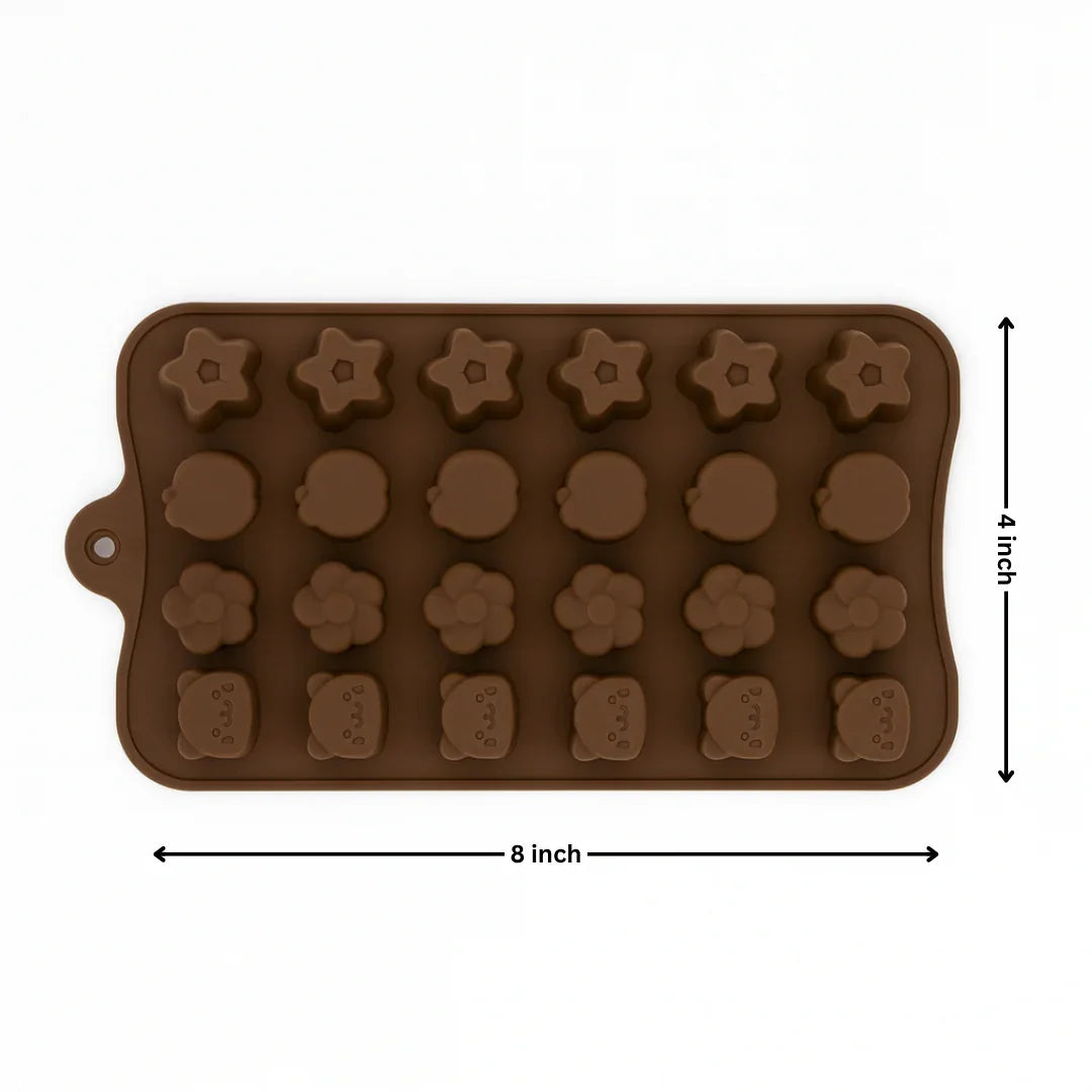 28-Cavity | Cute Mini Shapes Silicone Chocolate Mould | Non-Stick Baking & Candy Making Tray | 1 Piece