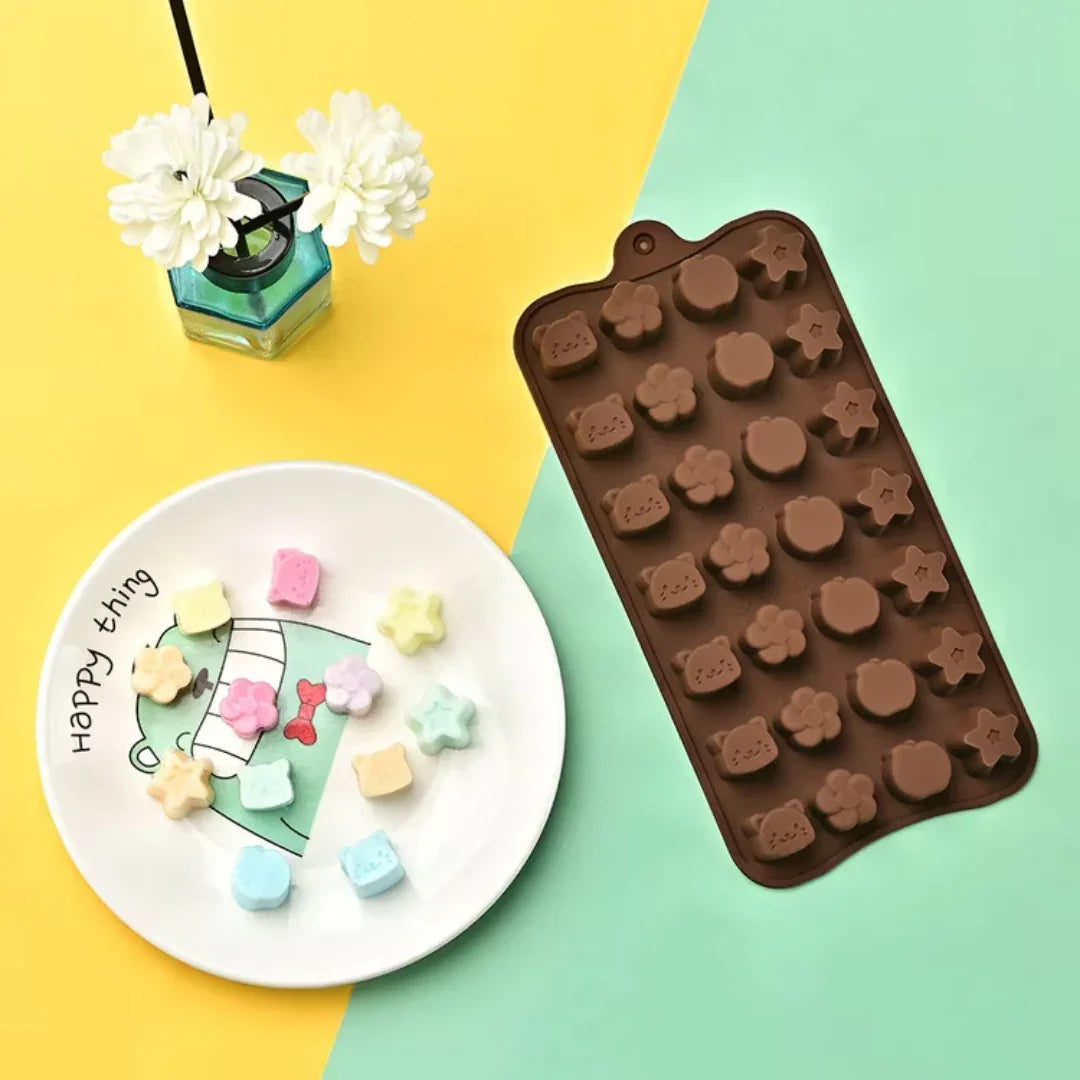 28-Cavity | Cute Mini Shapes Silicone Chocolate Mould | Non-Stick Baking & Candy Making Tray | 1 Piece