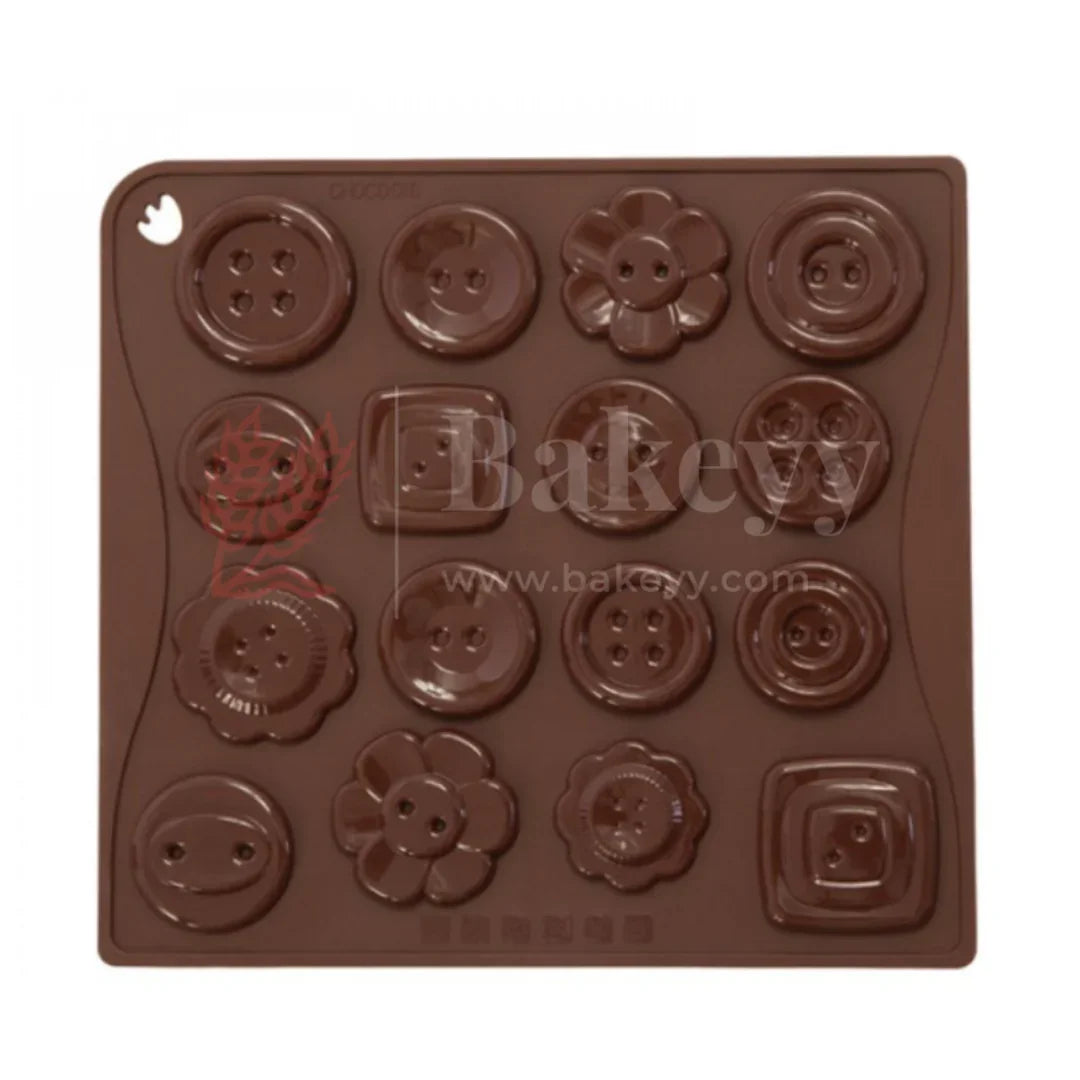 16-Cavity | Button and Flower Silicone Chocolate Mould | Non-Stick Baking & Candy Making Tray | 1 Piece