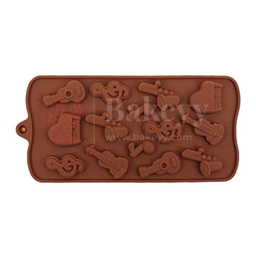 14-Cavity | Musical Instruments Silicone Chocolate Mould | Guitar, Piano, Violin & Notes Design | Non-Stick Baking & Candy Making Tray | 1 Piece