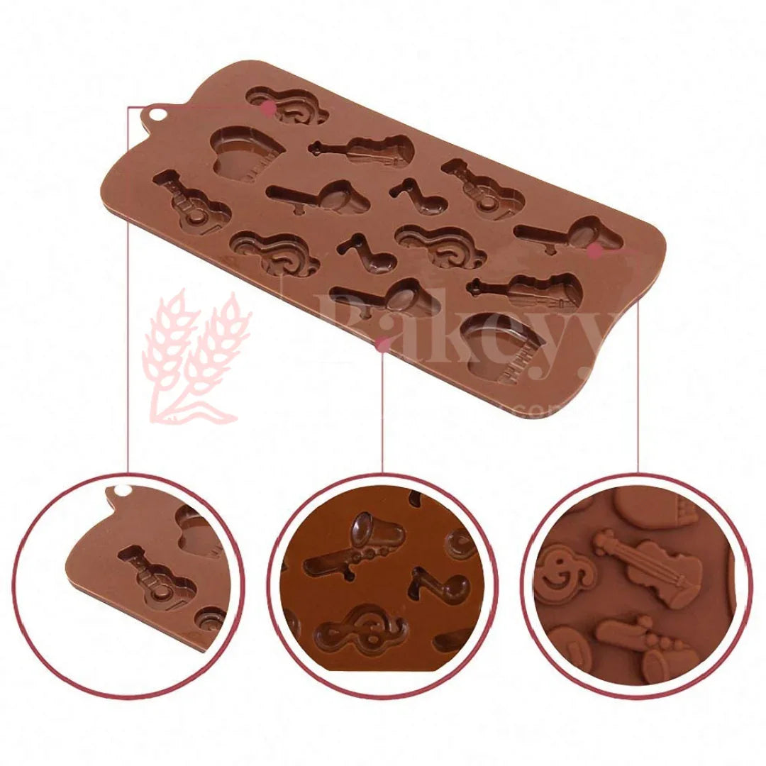 14-Cavity | Musical Instruments Silicone Chocolate Mould | Guitar, Piano, Violin & Notes Design | Non-Stick Baking & Candy Making Tray | 1 Piece