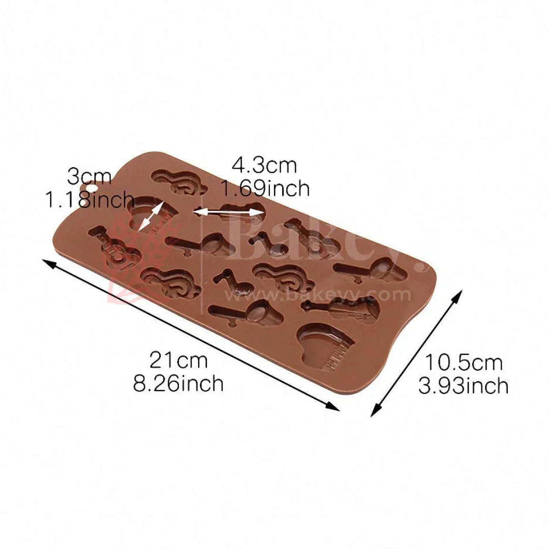 14-Cavity | Musical Instruments Silicone Chocolate Mould | Guitar, Piano, Violin & Notes Design | Non-Stick Baking & Candy Making Tray | 1 Piece