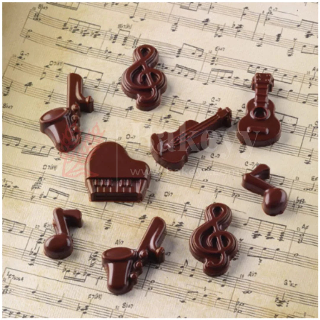 14-Cavity | Musical Instruments Silicone Chocolate Mould | Guitar, Piano, Violin & Notes Design | Non-Stick Baking & Candy Making Tray | 1 Piece
