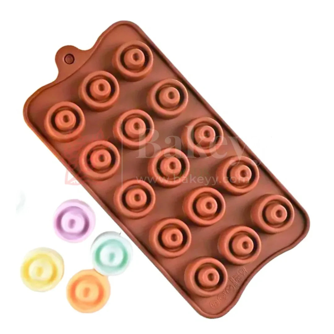 15-Cavity | Donuts Shaped Silicone Chocolate Mould | Non-Stick Baking & Candy Making Tray | 1 Piece