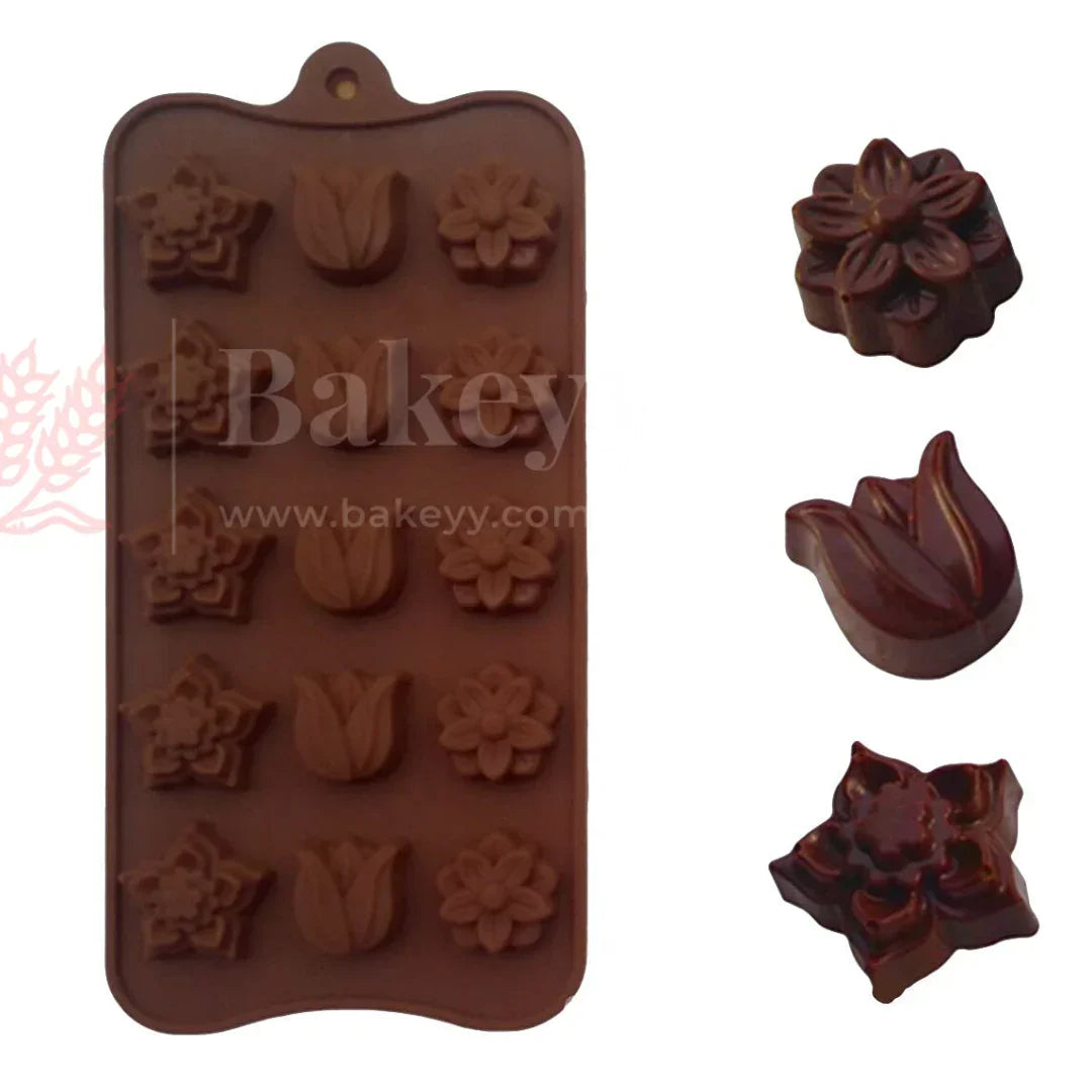 15-Cavity | Floral Shape Silicone Chocolate Mold | Non-Stick Baking & Candy Making Tray | 1 Piece - Bakeyy.com - India - 15-Cavity | Floral Shape Silicone Chocolate Mold | Non-Stick Baking & Candy Making Tray | 1 Piece - Default Title