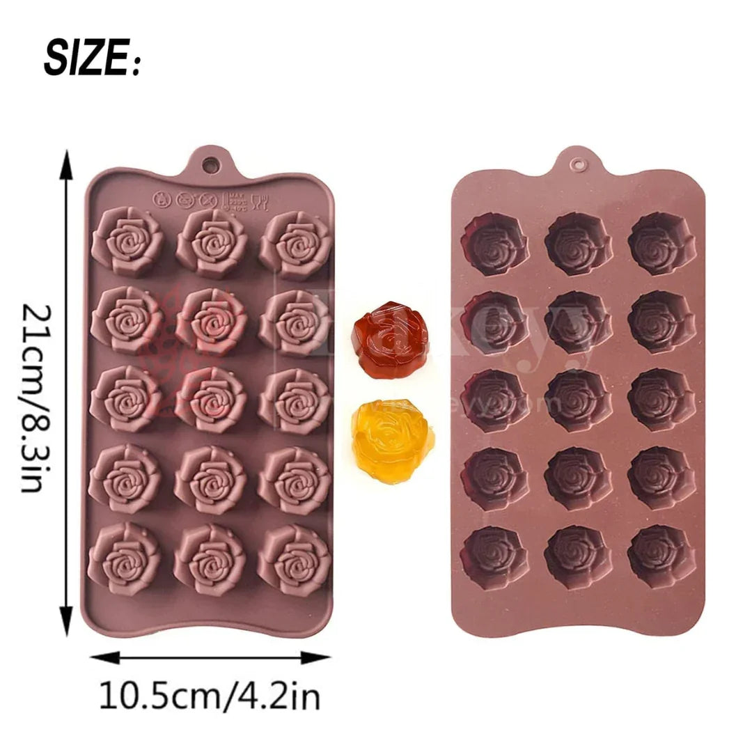 15-Cavity | Rose Shape Silicone Chocolate Mold | Non-Stick Baking & Candy Making Tray | 1 Piece