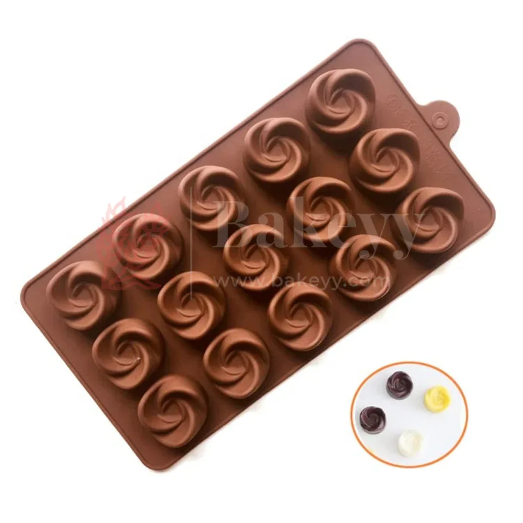 15-Cavity | Swirl Rose Shape Silicone Chocolate Mold | Non-Stick Baking & Candy Making Tray | 1 Piece - Bakeyy.com - India - 15-Cavity | Swirl Rose Shape Silicone Chocolate Mold | Non-Stick Baking & Candy Making Tray | 1 Piece - Default Title