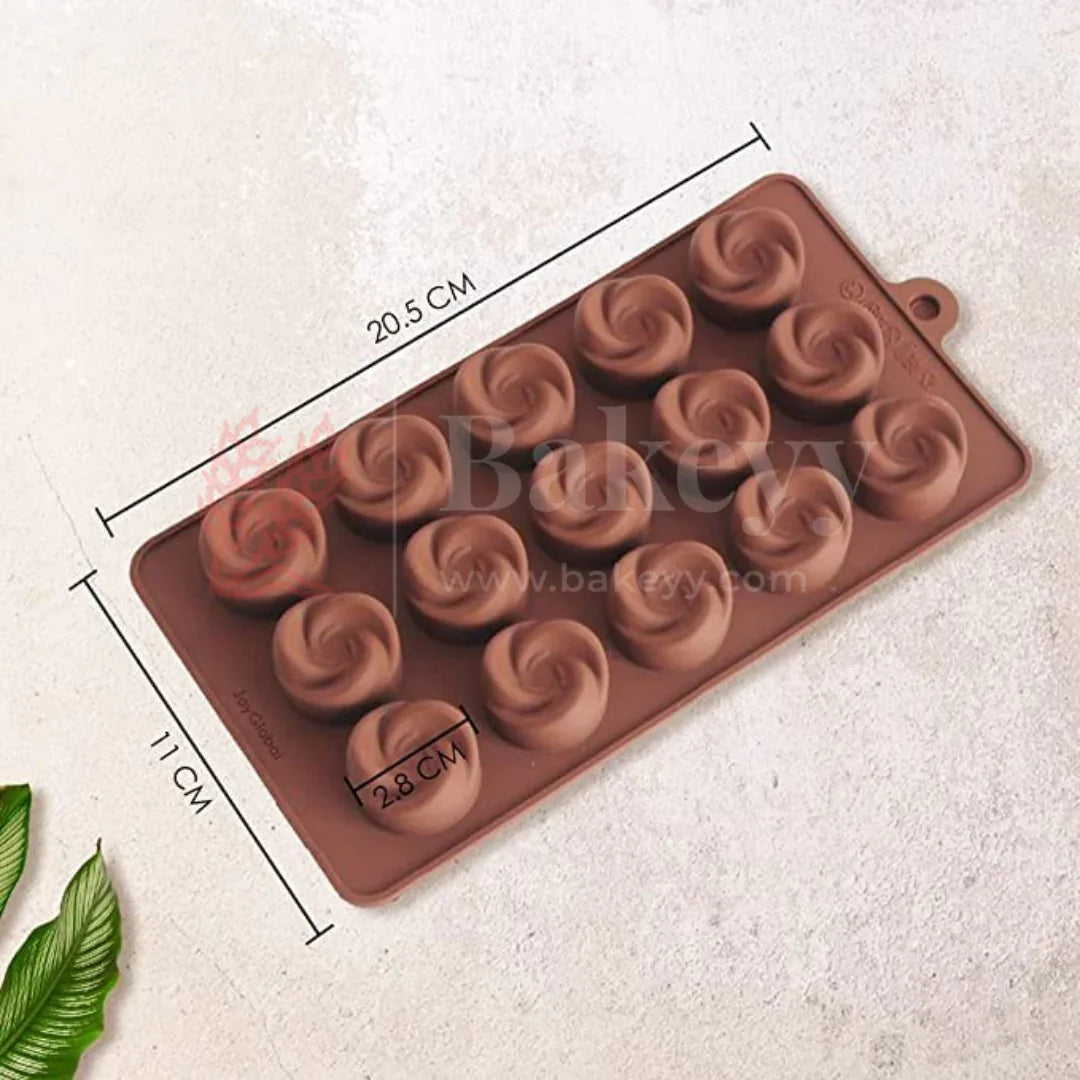 15-Cavity | Swirl Rose Shape Silicone Chocolate Mold | Non-Stick Baking & Candy Making Tray | 1 Piece