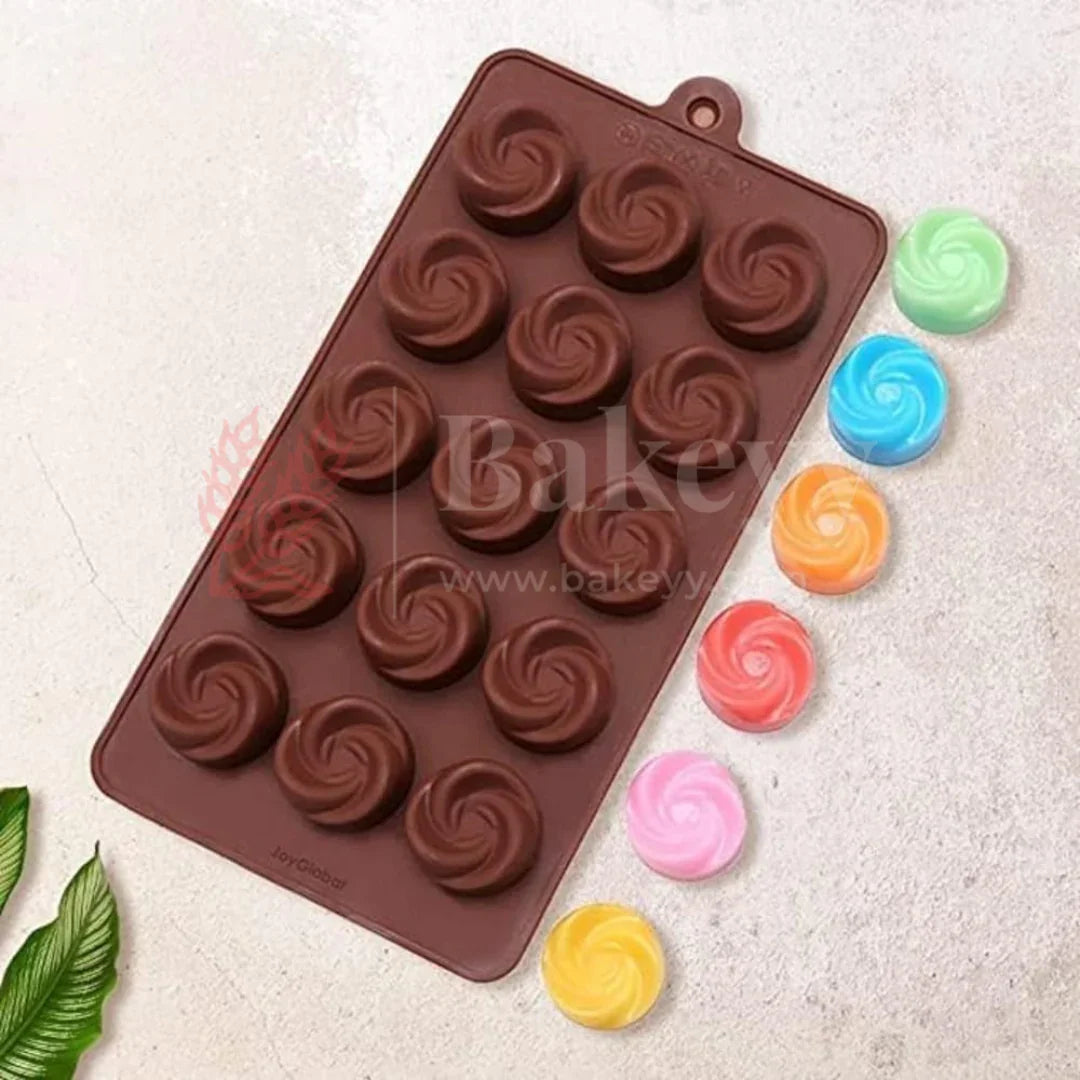 15-Cavity | Swirl Rose Shape Silicone Chocolate Mold | Non-Stick Baking & Candy Making Tray | 1 Piece