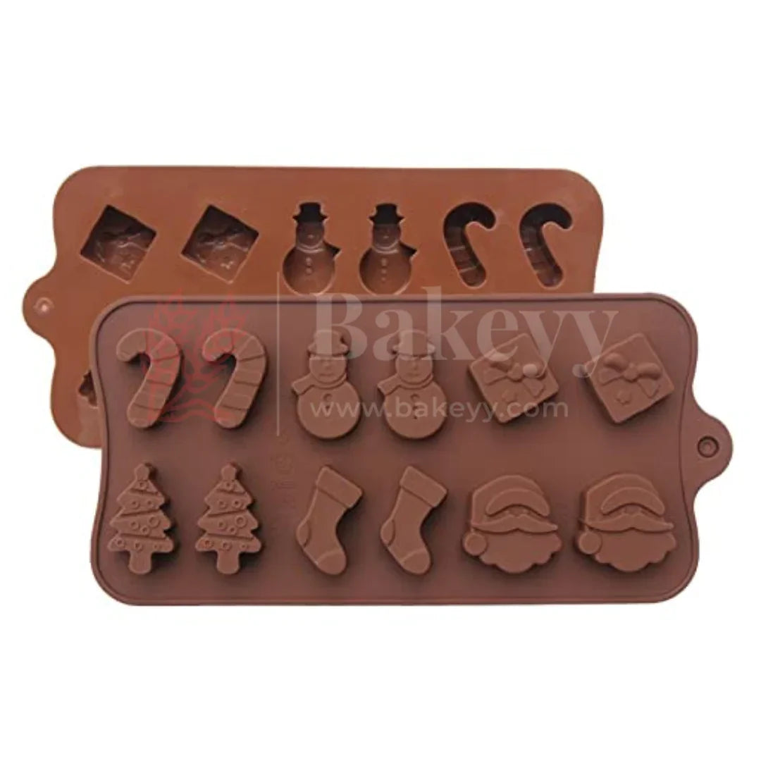 14-Cavity | Christmas Candy Theme Silicone Chocolate Mold | Santa, Snowman, Tree & More | Non-Stick Baking & Candy Making Tray | 1 Piece