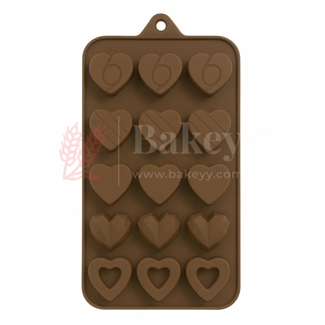 15-Cavity | Heart Shapes Silicone Chocolate Mold | Non-Stick Baking & Candy Making Tray | 1 Piece