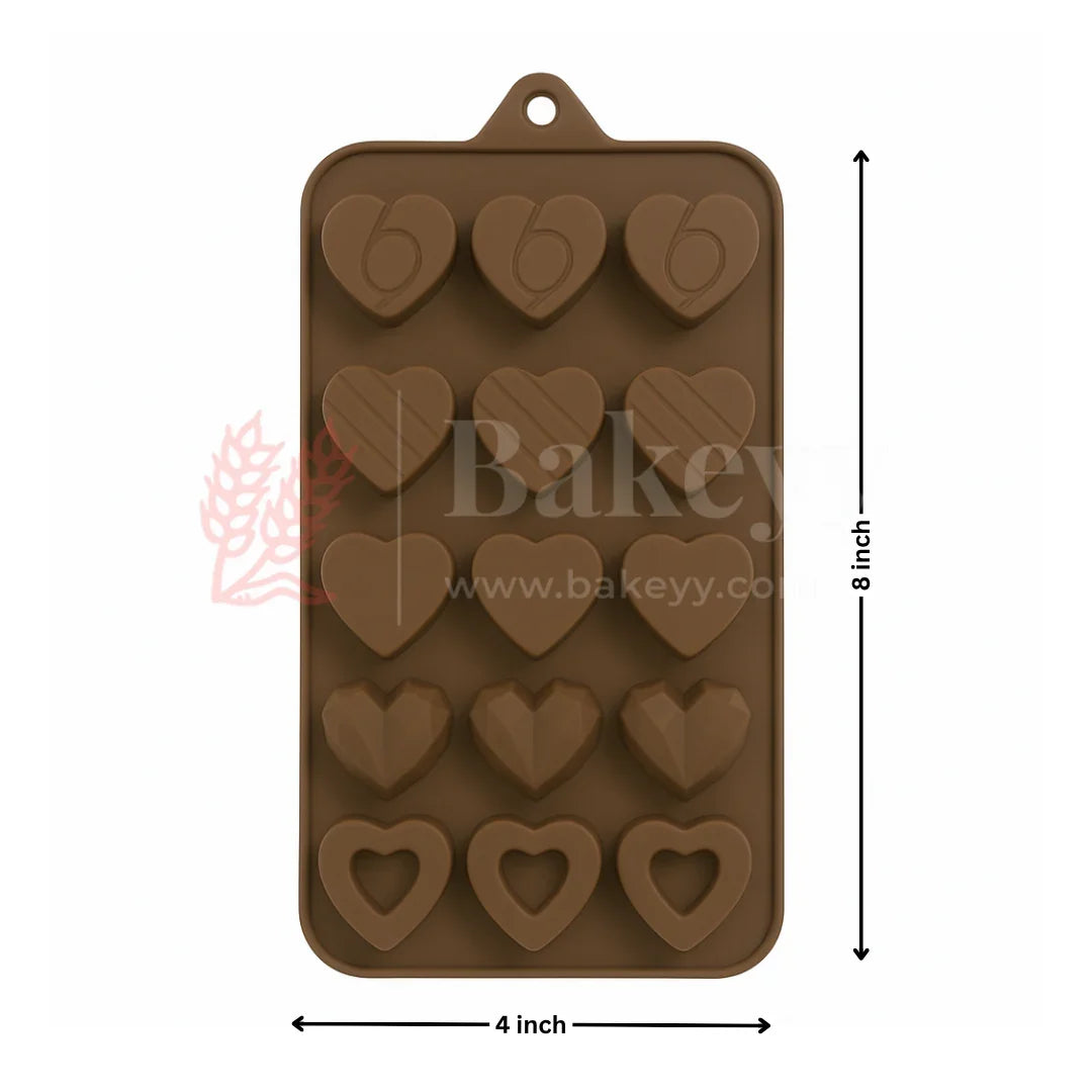 15-Cavity | Heart Shapes Silicone Chocolate Mold | Non-Stick Baking & Candy Making Tray | 1 Piece