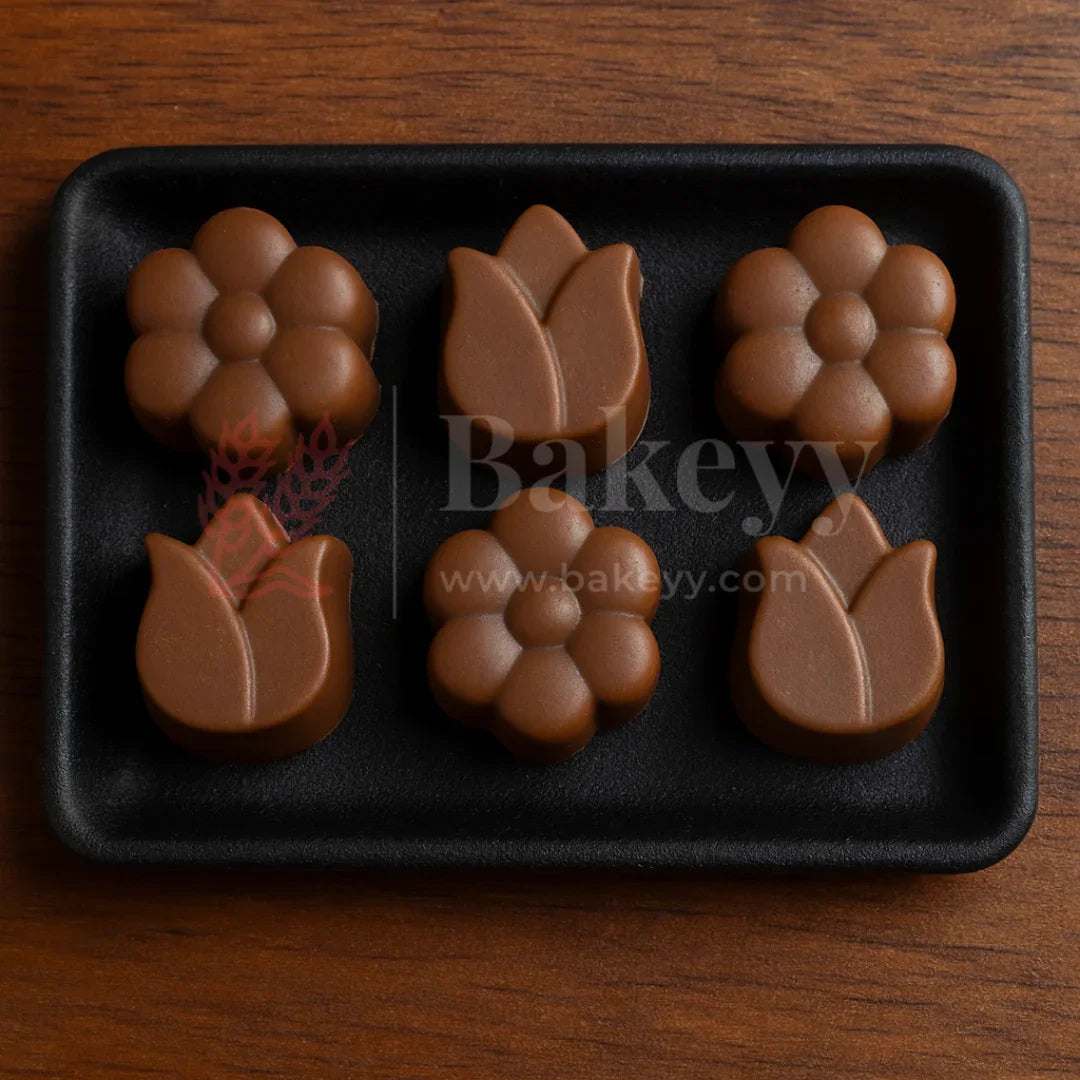 15-Cavity | Tulip and Daisy Shape Silicone Chocolate Mold | Non-Stick Baking & Candy Making Tray | 1 Piece