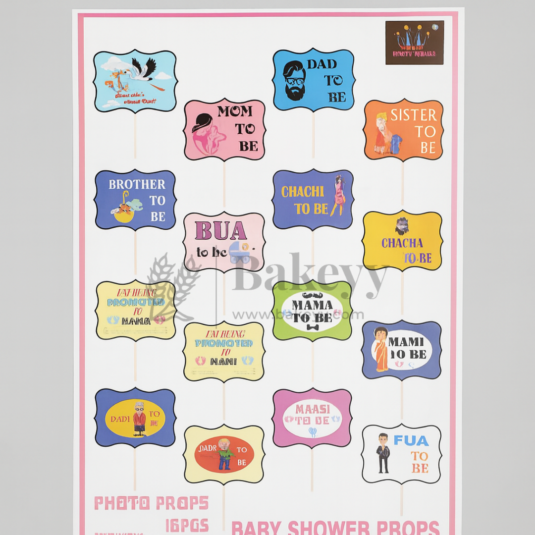 Baby Shower Photo Props Set – 16 Pcs Colorful Family Role Props | Pack of 1