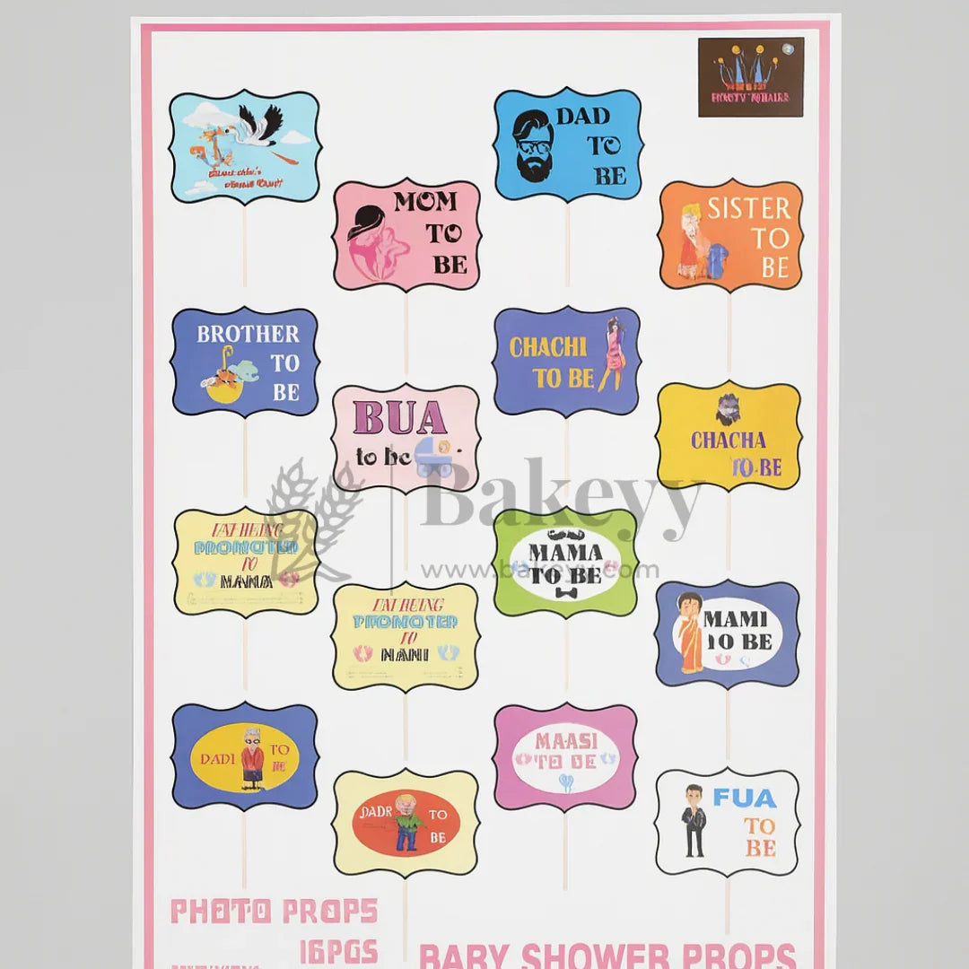 Baby Shower Photo Props Set – 16 Pcs Colorful Family Role Props | Pack of 1 - Bakeyy.com - India - Baby Shower Photo Props Set – 16 Pcs Colorful Family Role Props | Pack of 1 - Default Title