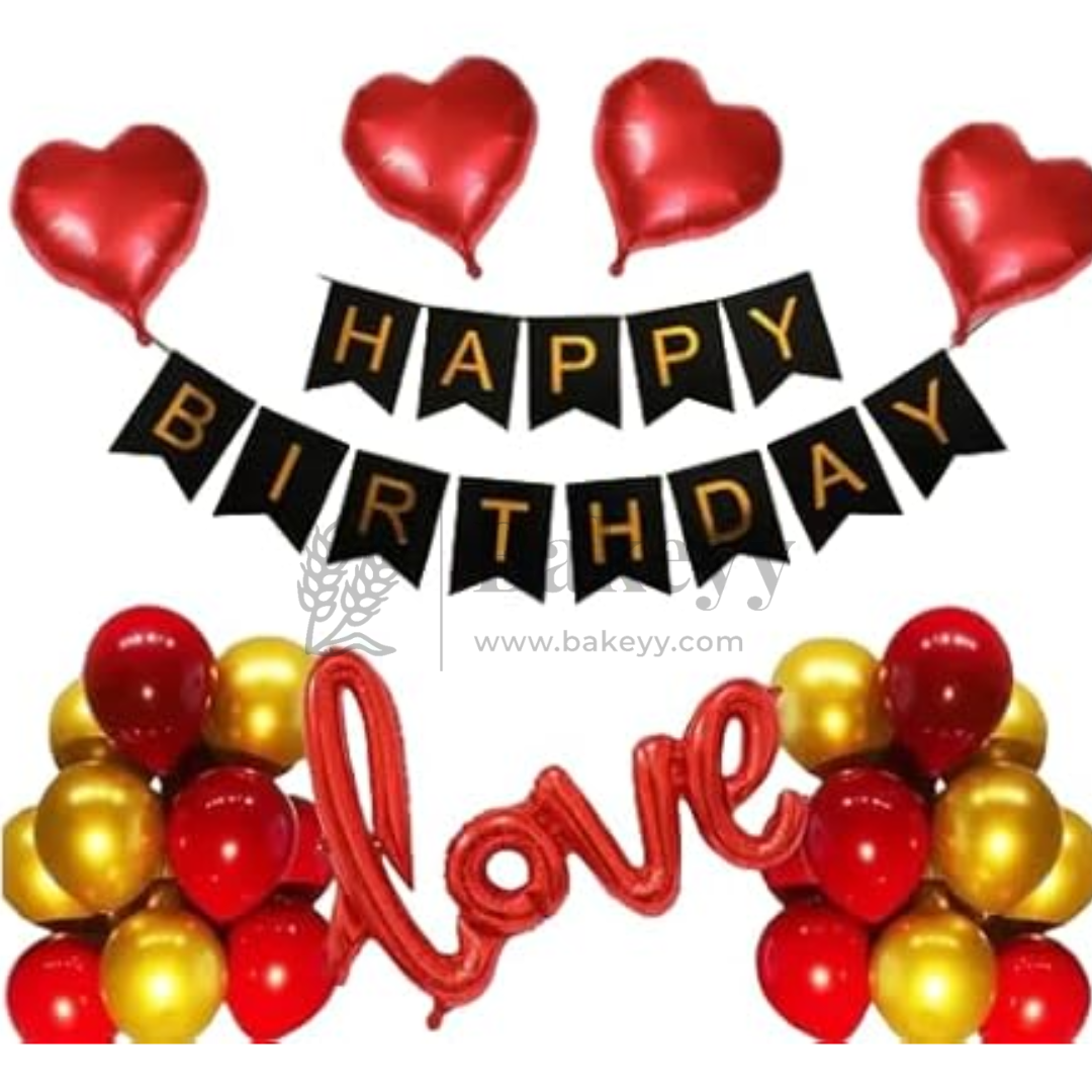 Romantic Birthday Decoration Kit – Red & Gold Theme | Party Decor | 1 Piece