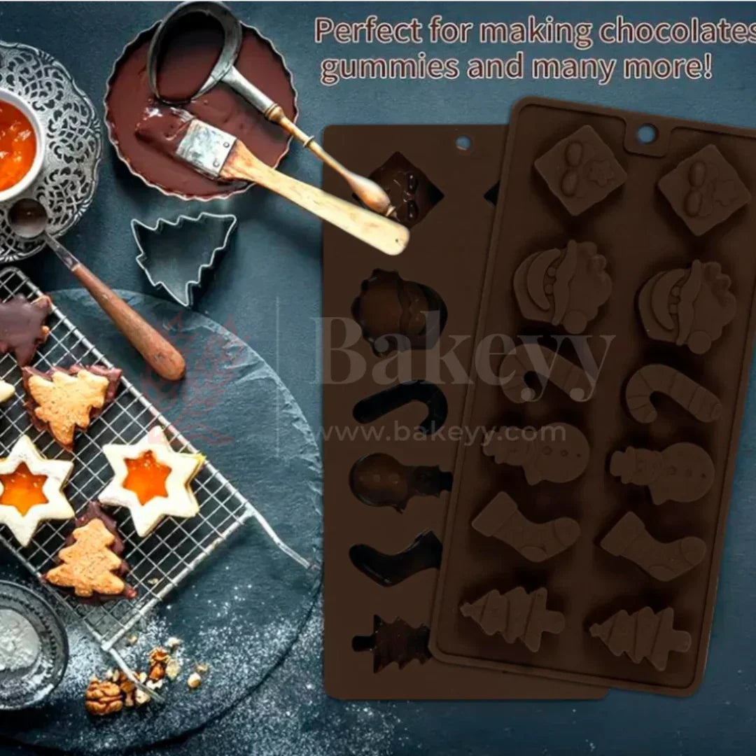 Silicone Christmas Theme Chocolate Mould - 12 Cavity Decorative Tray | 1 Piece - Bakeyy.com - India - Silicone Christmas Theme Chocolate Mould - 12 Cavity Decorative Tray | 1 Piece - Default Title
