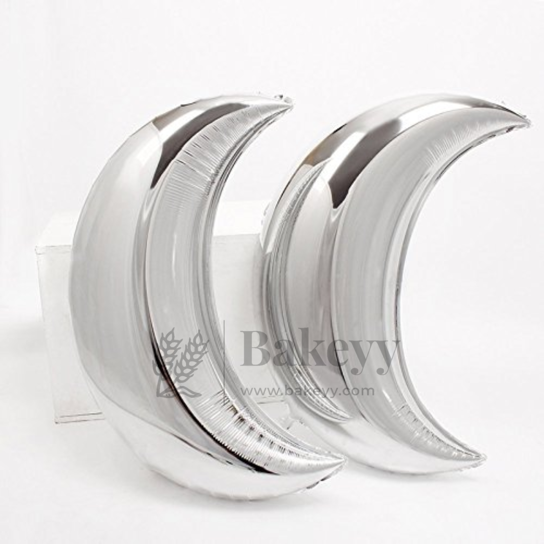 Silver Crescent Moon Foil Balloons | Party Decorative | 2 Piece