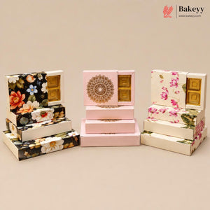 Printed Floral Chocolate Box with Golden Cavity | 3 Designs | Pack of 25