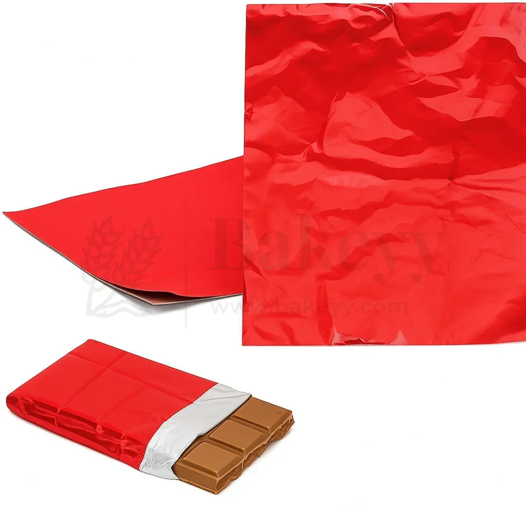 Big Aluminium Chocolate Wrapping Paper | Pack of 200 - Bakeyy.com - India - Big Aluminium Chocolate Wrapping Paper | Pack of 200 - Red