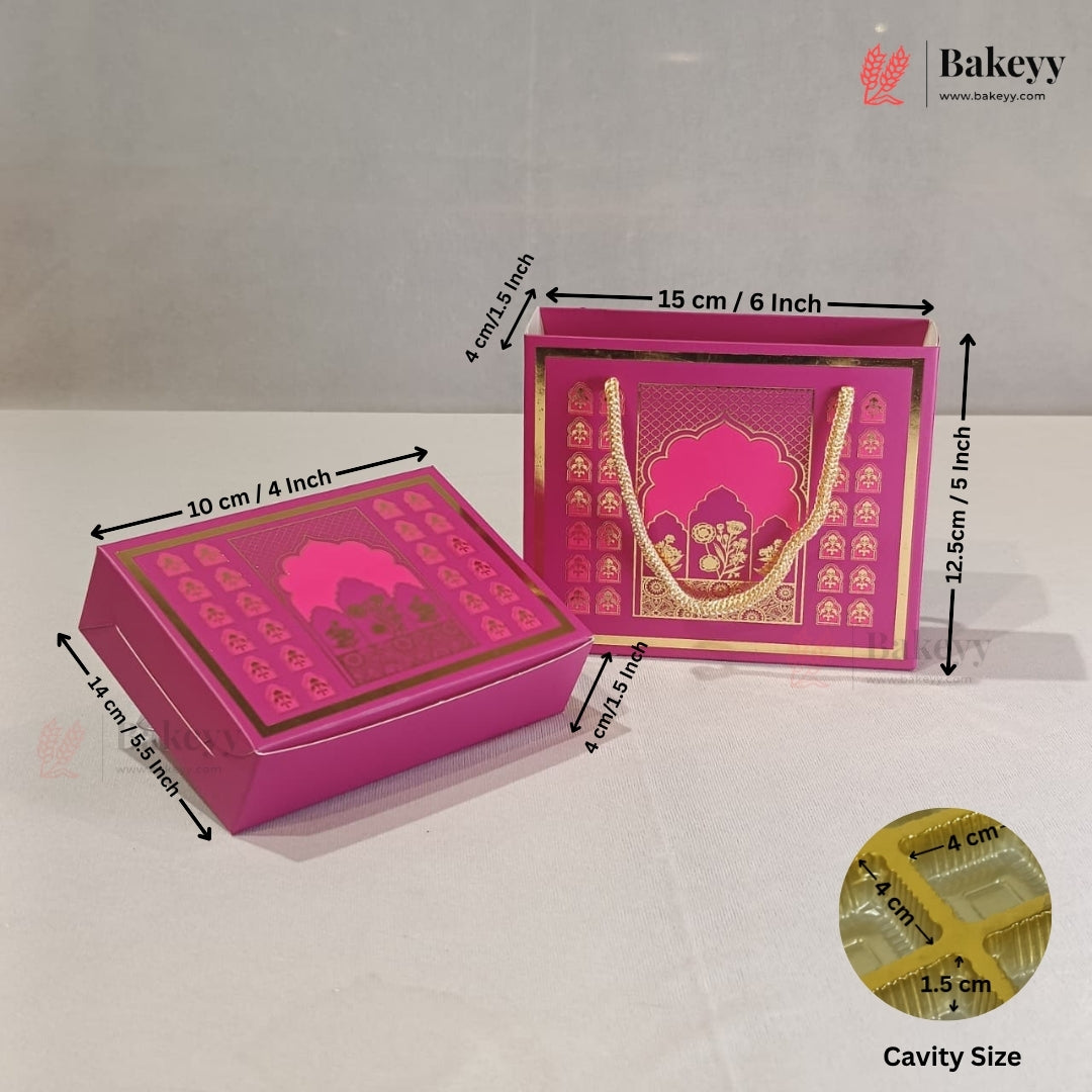 Traditional Arch & Floral Printed Chocolate Gift Box with Matching Handle Paper Bag | With & Without Cavity | Pack of 10