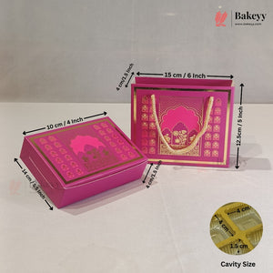 Traditional Arch & Floral Printed Chocolate Gift Box with Matching Handle Paper Bag | With & Without Cavity | Pack of 10