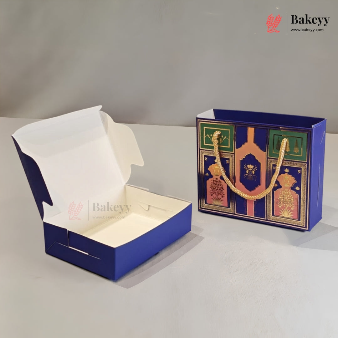 Traditional Arch & Floral Printed Chocolate Gift Box with Matching Handle Paper Bag | With & Without Cavity | Pack of 10