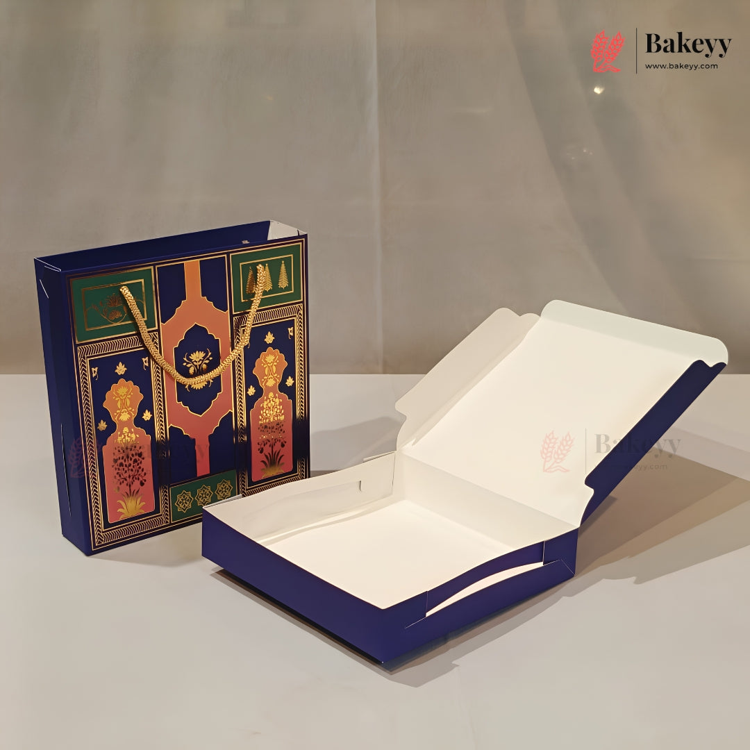Traditional Arch & Floral Printed Chocolate Gift Box with Matching Handle Paper Bag | With & Without Cavity | Pack of 10