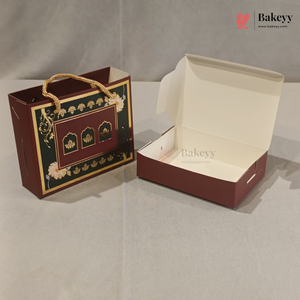 Traditional Arch & Floral Printed Chocolate Gift Box with Matching Handle Paper Bag | With & Without Cavity | Pack of 10