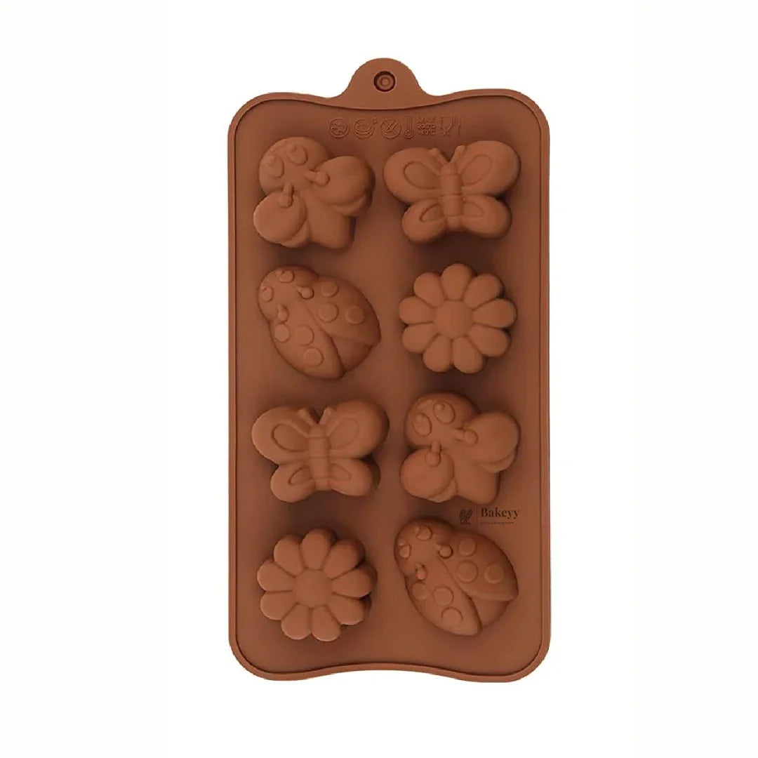 8-Cavity | Flower, Butterfly & Ladybug Shape Silicone Chocolate Mold | Non-Stick Baking & Candy Making Tray | 1 Piece