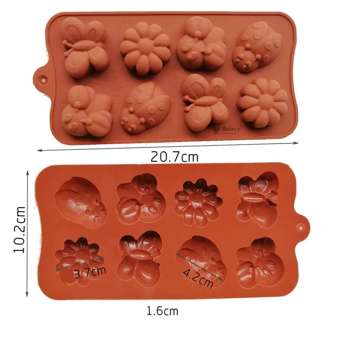 8-Cavity | Flower, Butterfly & Ladybug Shape Silicone Chocolate Mold | Non-Stick Baking & Candy Making Tray | 1 Piece