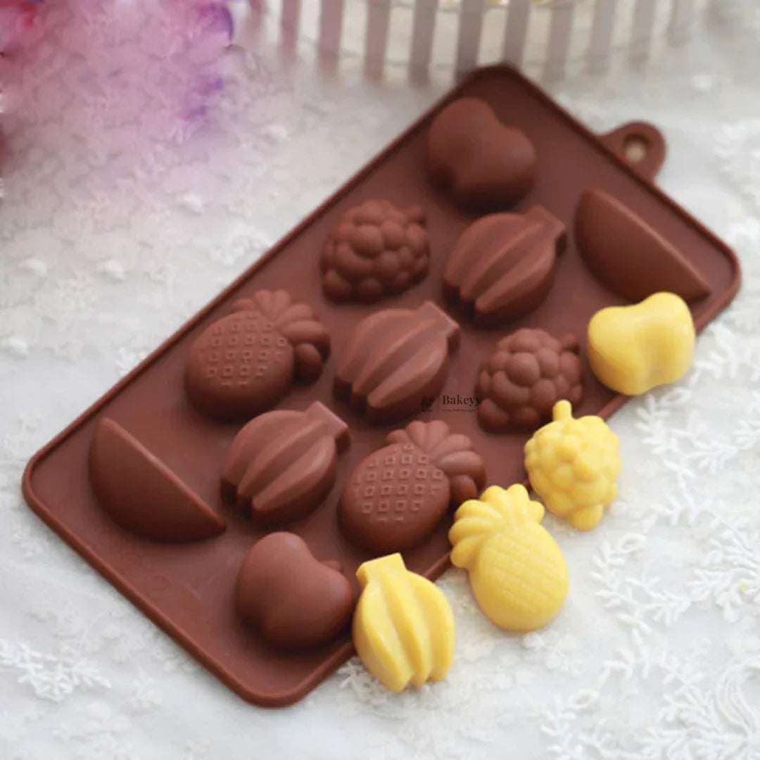 11-Cavity | Fruits Shape Silicone Chocolate Mold | Non-Stick Baking & Candy Making Tray | 1 Piece