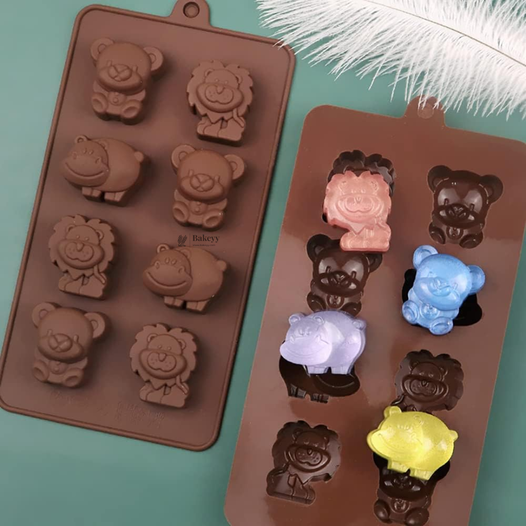 8-Cavity | Bear, Lion and Hippo Shape Silicone Chocolate Mold | Non-Stick Baking & Candy Making Tray | 1 Piece