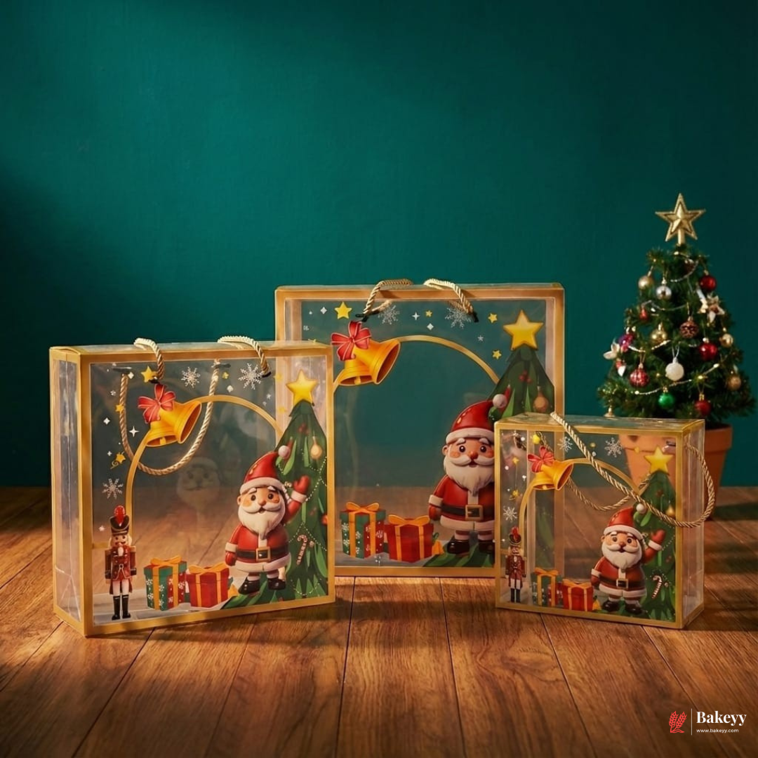 Christmas Transparent Gift Box with Handle | Pack of 10