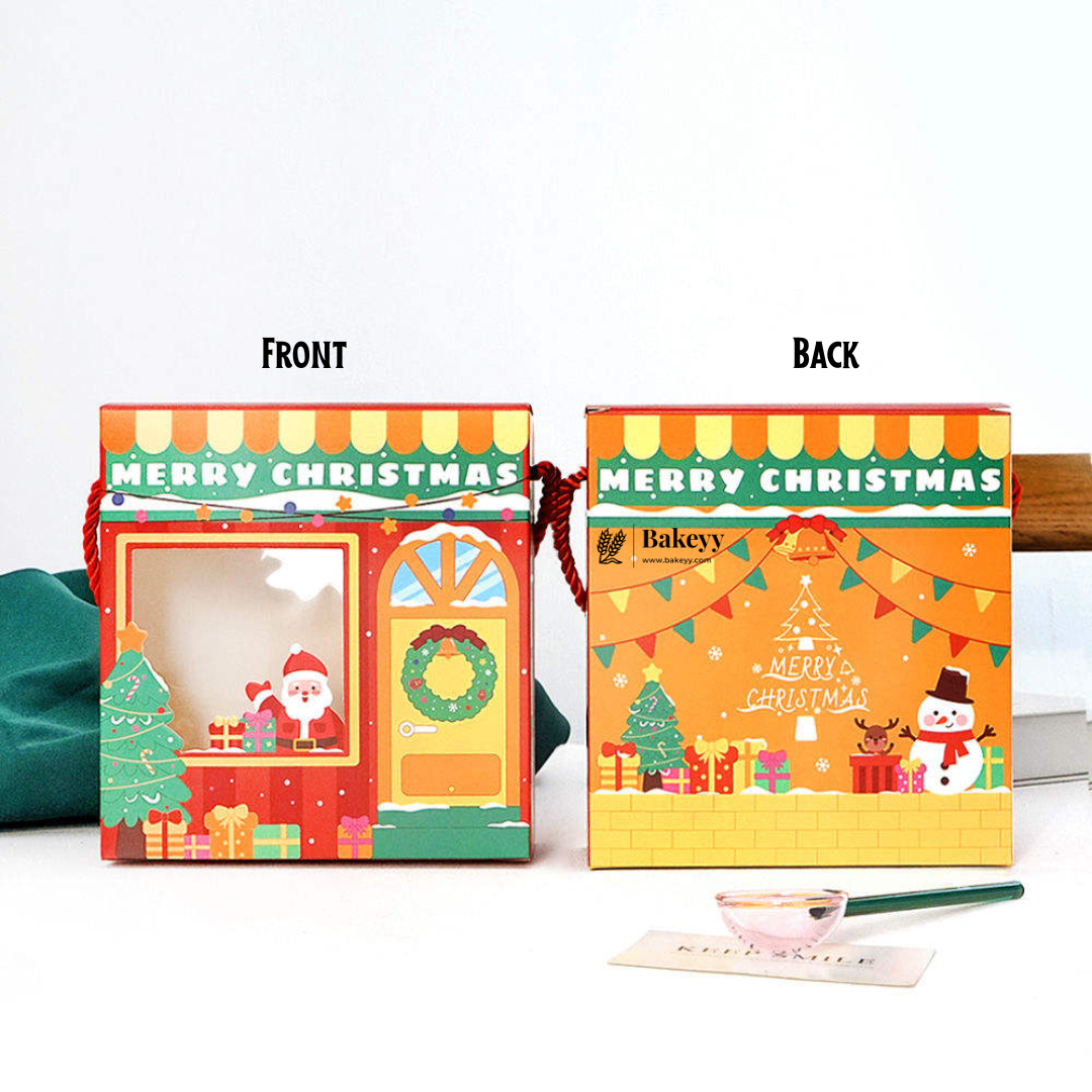 Christmas Paper Hamper Bags With Window & Handle | Pack of 10