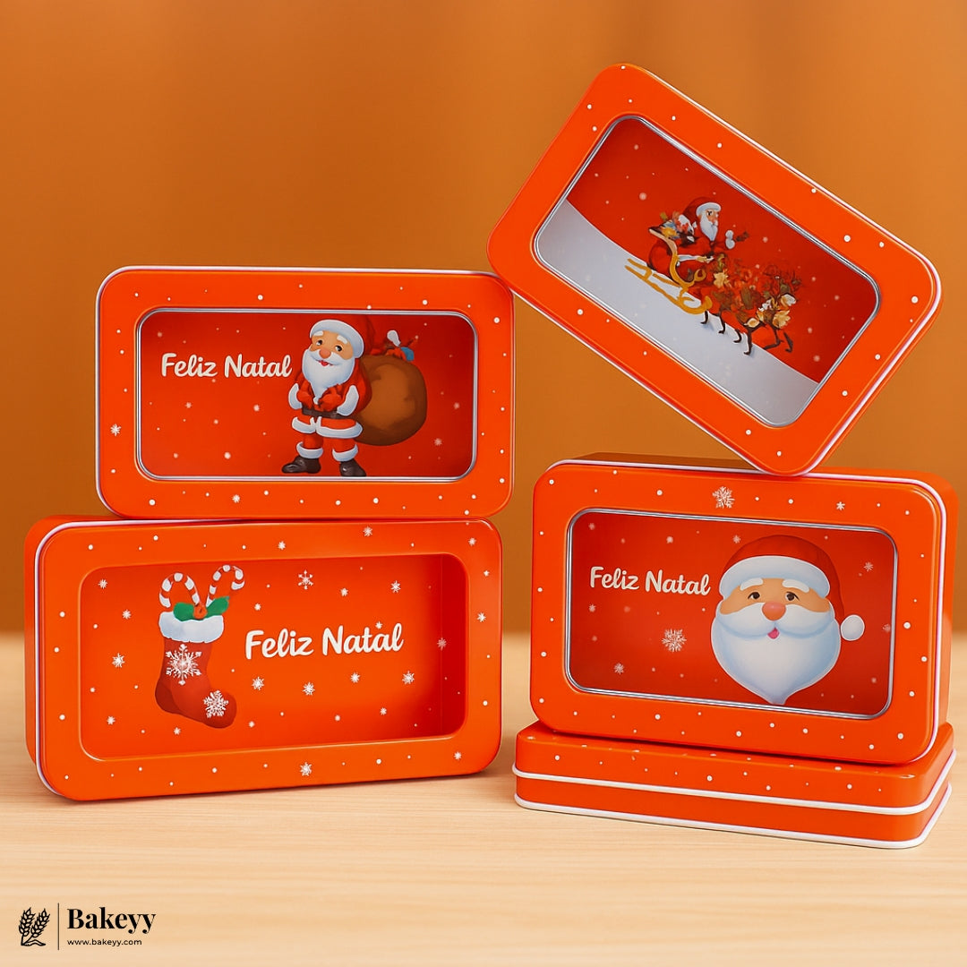 Christmas Rectangle Window Tin Box | Random Christmas Prints | Pack of 4