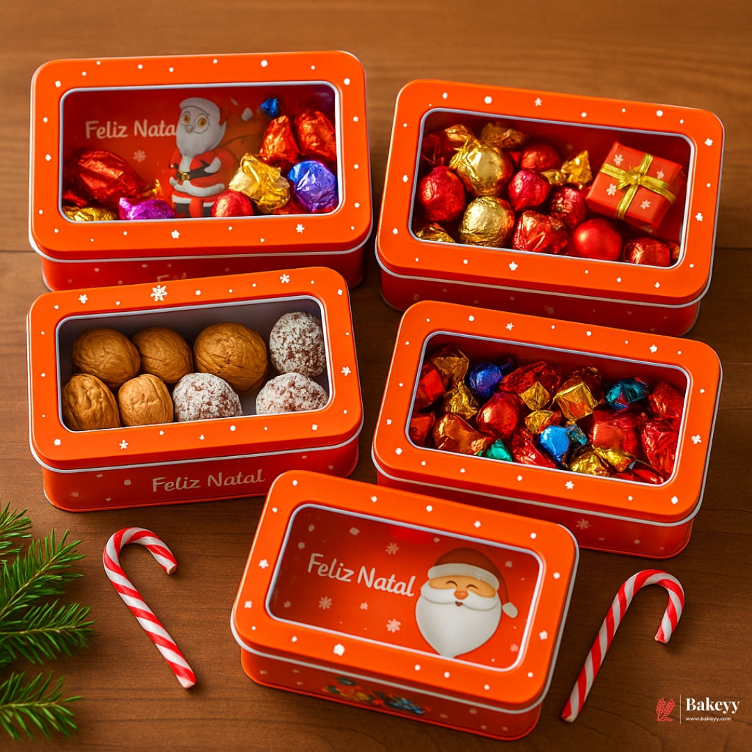 Christmas Rectangle Window Tin Box | Random Christmas Prints | Pack of 4