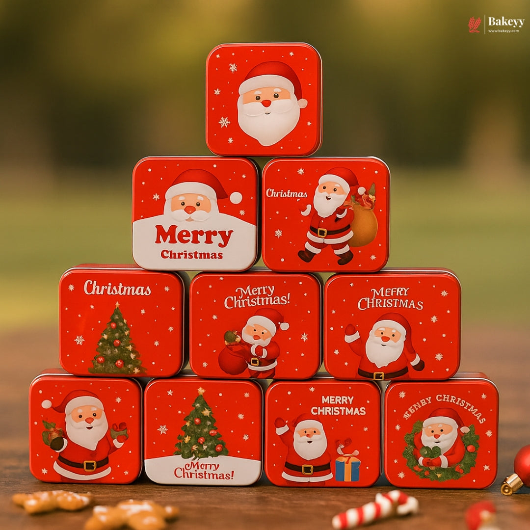 Small Christmas Print Square Tin Boxes | Perfect for Treat Boxes | Pack of 12