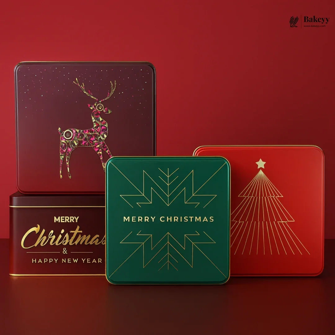 Christmas Hamper Square Tin Box | Hamper Box | Gift Box | Plum Cake Box