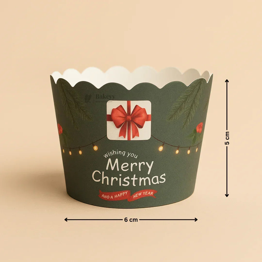 Merry Christmas Muffin & Cupcake Paper Liners | Pack of 50 - Bakeyy.com - India - Merry Christmas Muffin & Cupcake Paper Liners | Pack of 50 - Green / Large 80.00