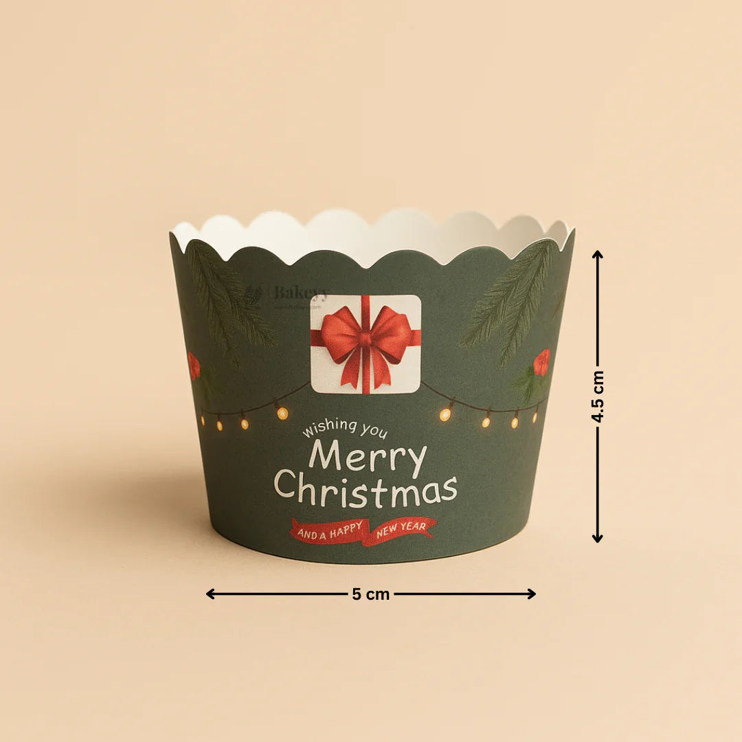 Merry Christmas Muffin & Cupcake Paper Liners | Pack of 50 - Bakeyy.com - India - Merry Christmas Muffin & Cupcake Paper Liners | Pack of 50 - Green / Small 65.00