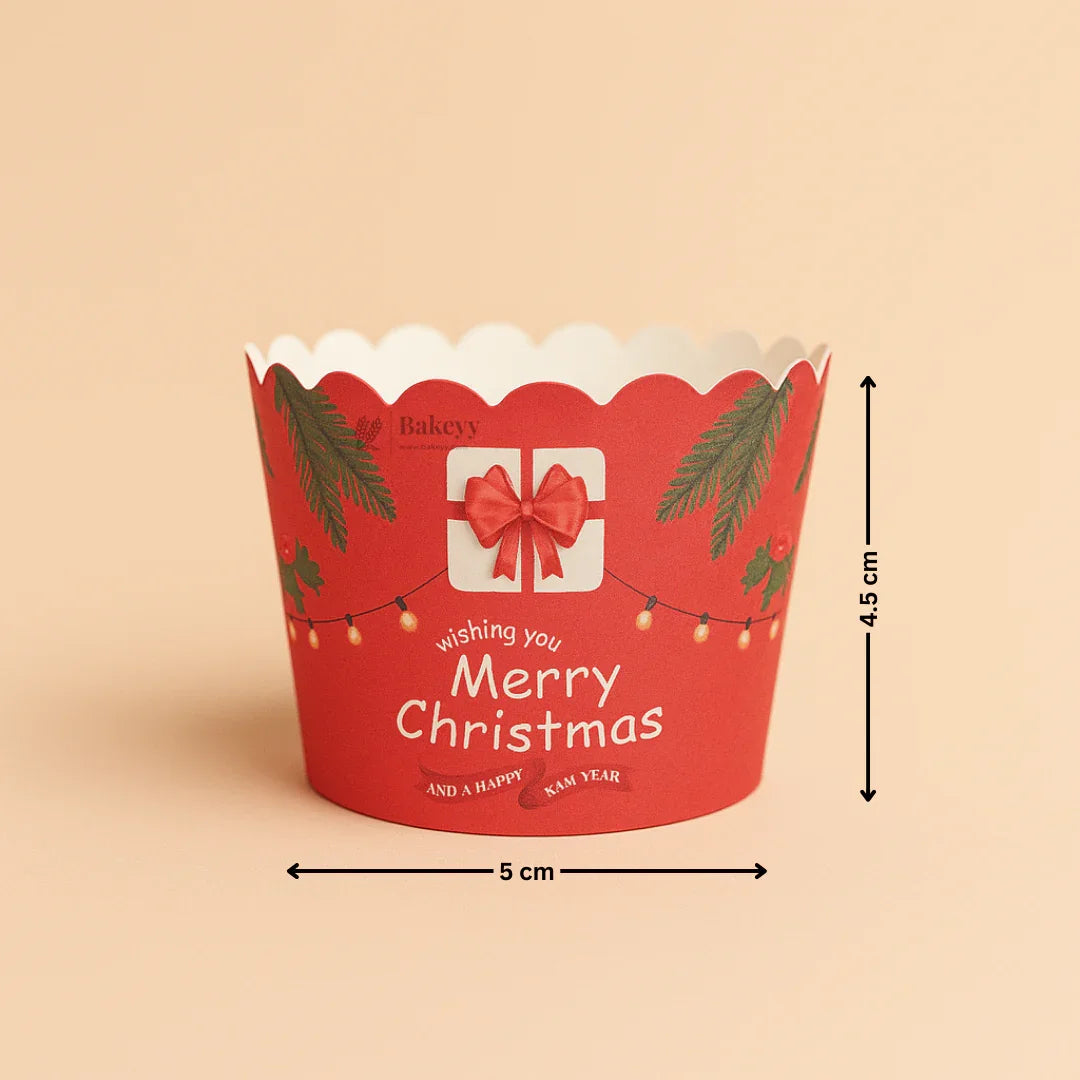 Merry Christmas Muffin & Cupcake Paper Liners | Pack of 50 - Bakeyy.com - India - Merry Christmas Muffin & Cupcake Paper Liners | Pack of 50 - Red / Small 65.00