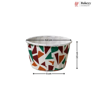 Hexagonal paper cup with geometric pattern and measurements on a white background, branded 'Bakeyy'.