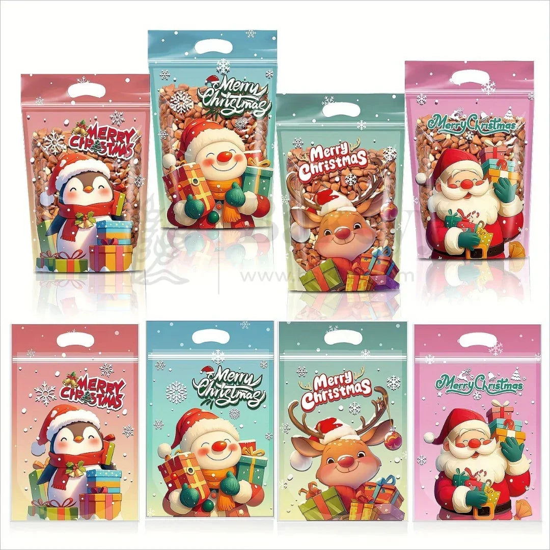 Christmas Print Ziplock Pouches | Pack of 50 - Bakeyy.com - India - Christmas Print Ziplock Pouches | Pack of 50 - Transparent Print 400.00