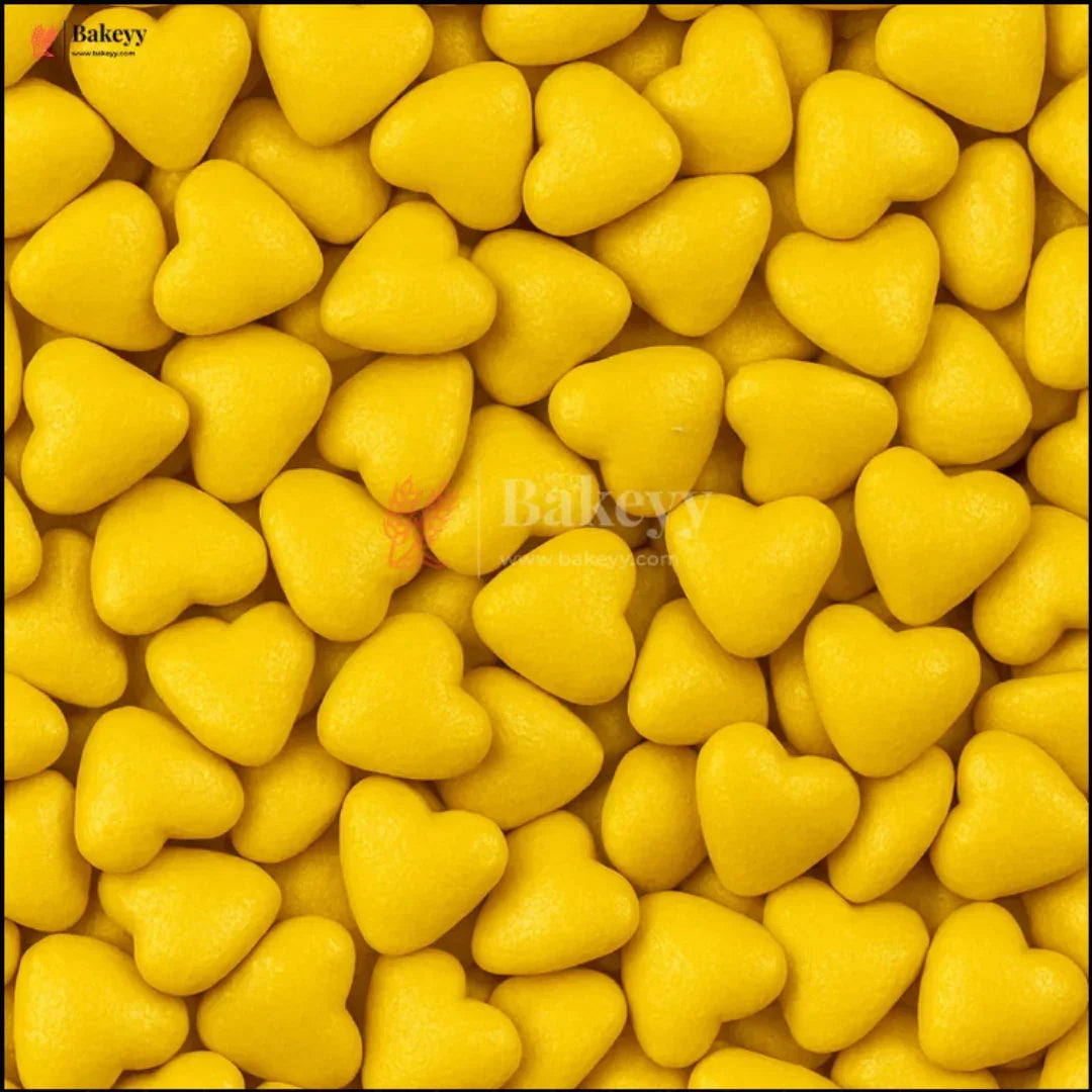 Heart-Shaped Sugar Confetti | Edible Cake & Dessert Decorations | Metallic Finish | 200 gm - Bakeyy.com - India - Heart-Shaped Sugar Confetti | Edible Cake & Dessert Decorations | Metallic Finish | 200 gm - Yellow