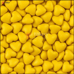 Heart-Shaped Sugar Confetti | Edible Cake & Dessert Decorations | Metallic Finish | 200 gm - Bakeyy.com - India - Heart-Shaped Sugar Confetti | Edible Cake & Dessert Decorations | Metallic Finish | 200 gm - Yellow